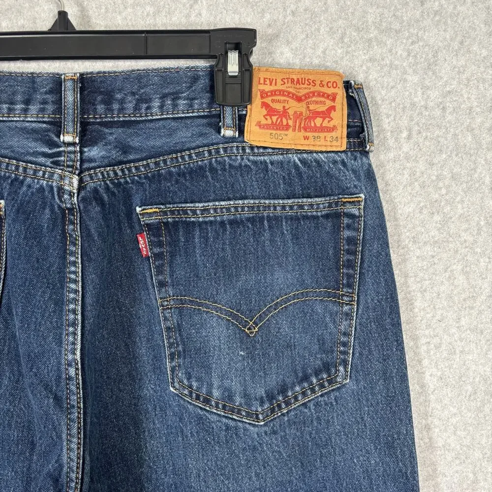 Levis 505‎ Jeans Mens 38x34 Straight Leg Medium Classic Wallet Faded 100% Cotton